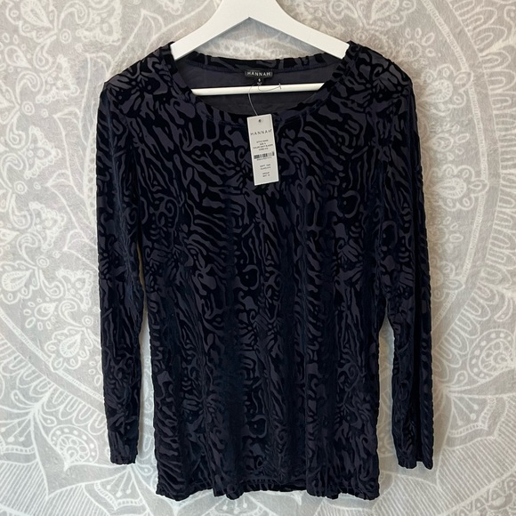 NAVY BLUE SHEER ZEBRA STRIPE VELVET STRETCH LONG SLEEVE SEXY TOP NWT S RUNS BIG - Picture 5 of 12